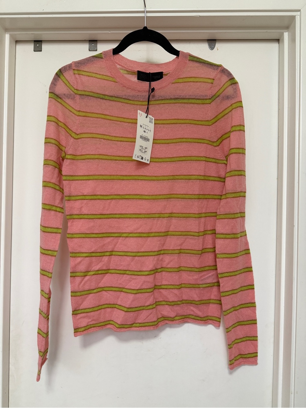 ZARA wool blend long sleeve thin sweater - pink/yellow stripes - size M - NWT - Picture 2 of 8